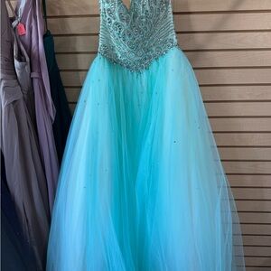 Fiesta Beaded Aqua Blue Prom Dress